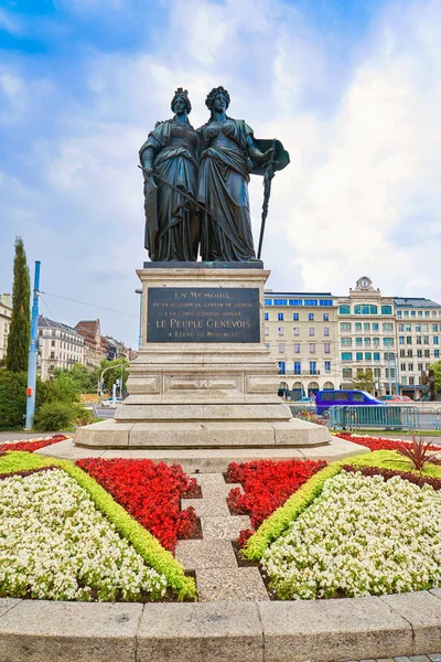 Statue Commemorating Union Geneva Swiss English Garden Switzerland Geneve — Stock Photo, Image