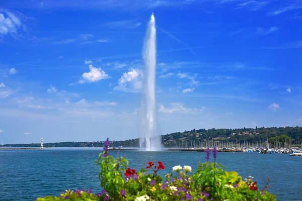 Ginevra Geneve Lago Acqua Jet Eau Svizzera Swiss Leman — Foto Stock
