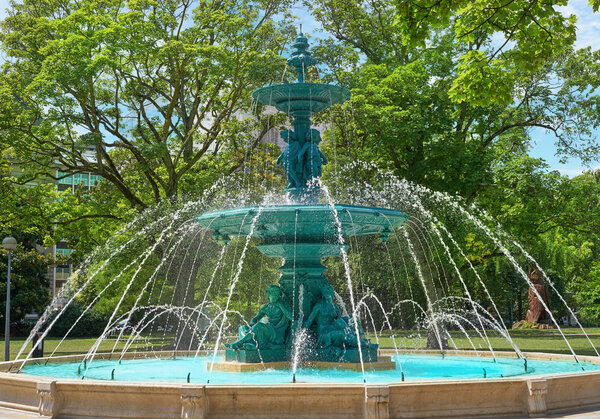 English garden fountain in Geneve Geneva Switzerland Swiss