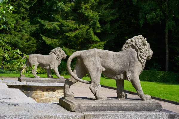 Löwenstatuen Detail Josepskreuz Josefskreuz Stolberger Harz — Stockfoto