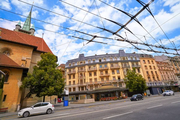 Lausanne Helyezzük Francois Tér Svájc Svájci — Stock Fotó