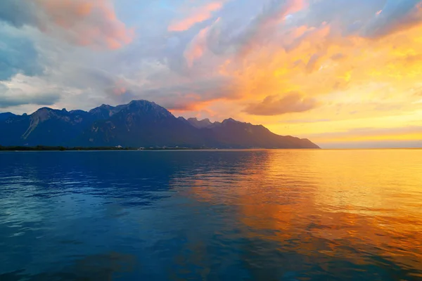 Leman Genebra Lago Por Sol Suíça Swiss — Fotografia de Stock