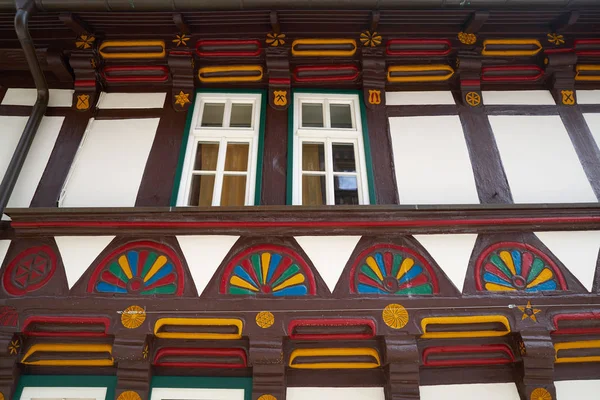 Штольберг Резные Деревянные Фасады Горах Гарц Германии — стоковое фото