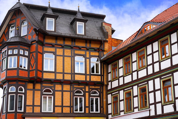 Wernigerode facades in Harz Germany at Saxony Anhalt