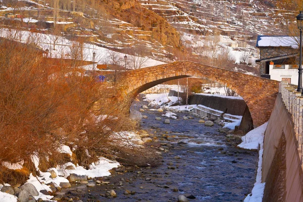 Ponte Medieval Benasca Sobre Rio Esera Huesca Espanha — Fotografia de Stock