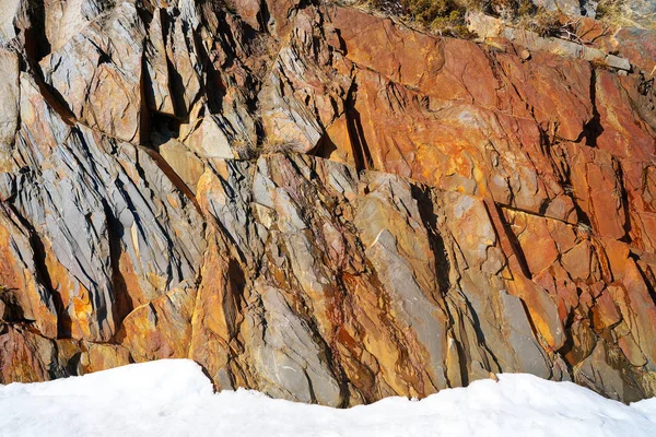 Břidlicové Kamenné Textury Sníh Španělské Pyreneje — Stock fotografie