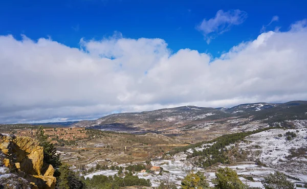 Virgen Vega Snow Village View San Rafael Peak Teruel Spain — Stock Photo, Image