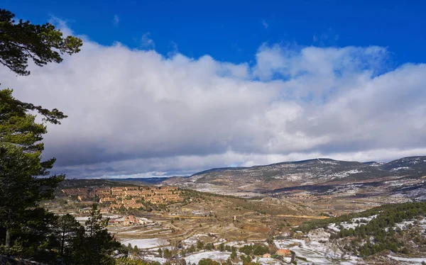 Virgen Vega Sneeuw Dorp Uitzicht Vanaf San Rafael Piek Teruel — Stockfoto