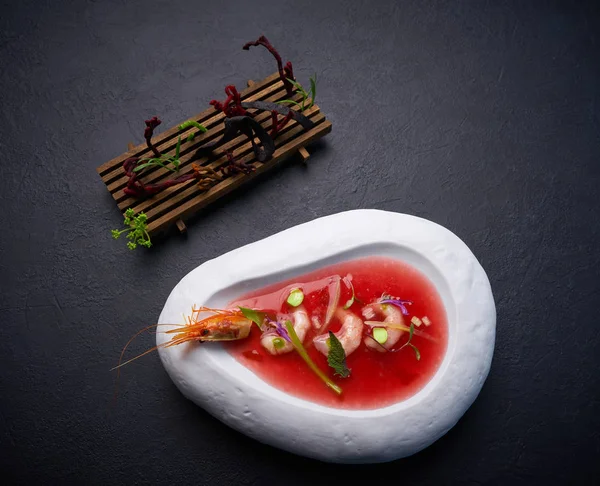 Mediterranean Gazpacho Tomato Soup Seafood Codium Salad — Stock Photo, Image