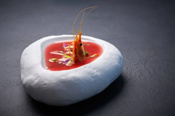 Minestra Pomodoro Gazpacho Mediterraneo Con Frutti Mare — Foto Stock