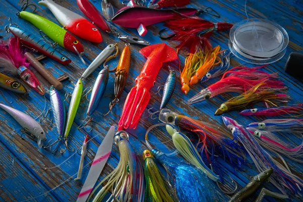 Fishing Lures Tackle Collection Saltwater Trolling Spinning Angler — Stock Photo, Image