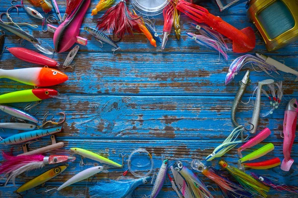 Rybářské Nástrahy Řešení Kolekce Pro Slanou Vodou Šňůrami Odstřeďování Rybář — Stock fotografie