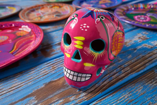 Mexická Růžové Lebky Dia Muertos Řemesla Mexiku Den Úmrtí — Stock fotografie