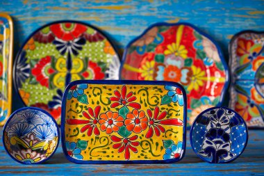 Mexican pottery Talavera style tray of Puebla in Mexico clipart