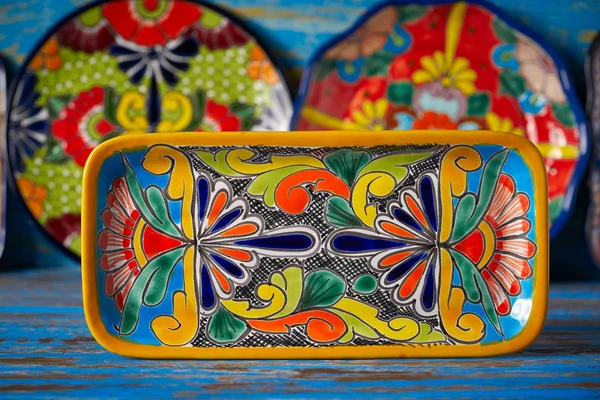 Mexican Pottery Talavera Style Tray Puebla Mexico — Stock Photo, Image
