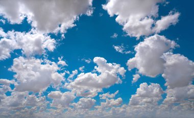 Blue sky with summer cumulus clouds clipart
