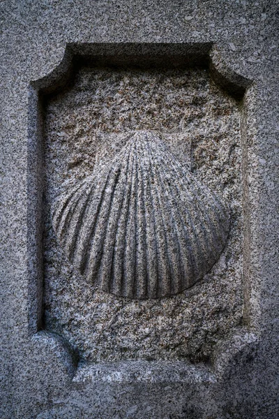 Каменный Знак Камино Сантьяго Combarro Way Saint James Pontevedra Galicia — стоковое фото