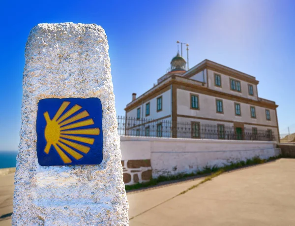 Fim Sinal Saint James Way Farol Finisterre Galiza Espanha Fotomount — Fotografia de Stock