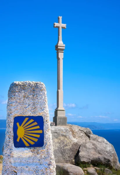 Finisterre Végén Szent Jakab Ban Spanyolország Camino Santiago Cross — Stock Fotó