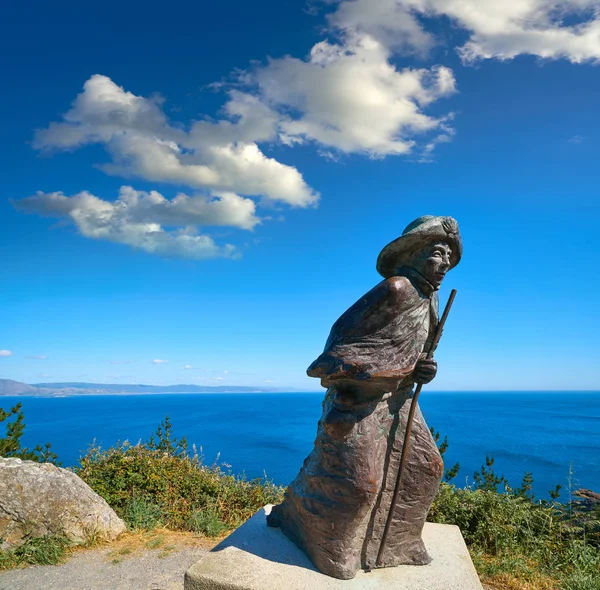 Estatua Del Peregrino Cabo Finisterre Final Del Camino Santiago Galicia — Foto de Stock