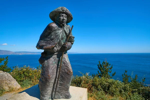 Estatua Del Peregrino Cabo Finisterre Final Del Camino Santiago Galicia — Foto de Stock