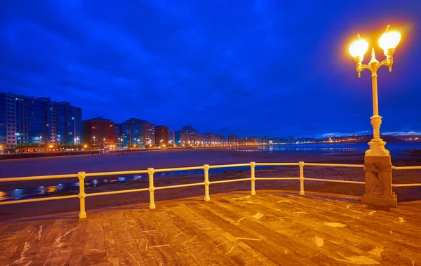 Gijon Skyline Sonnenuntergang San Lorenzo Strand Asturien Spanien — Stockfoto