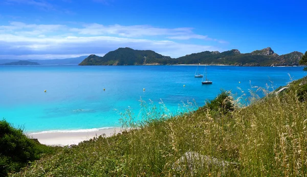 Islas Cies Szigetek Strand Közelében Vigo Galícia Tartomány Spanyolország Türkiz — Stock Fotó