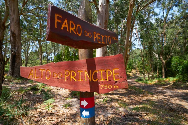 Faro Peito Road Sign Lighthouse Islas Cies Islands Vigo Spain — Stock Photo, Image