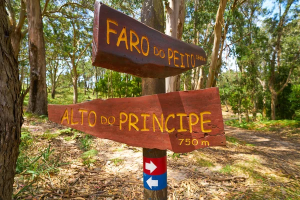 Faro Peito Road Sign Lighthouse Islas Cies Islands Vigo Spain — Stock Photo, Image