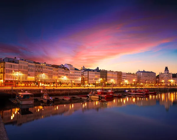 Coruna Sunset Hamnen Marina Galicien Spanien — Stockfoto