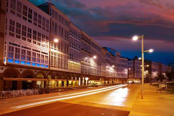 Coruna Fachadas Pôr Sol Perto Porto Galiza Espanha — Fotografia de Stock