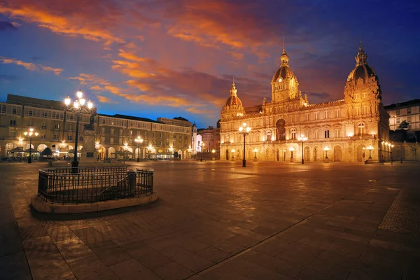 Mairie Coruna Coucher Soleil Sur Place Maria Pita Galice Espagne — Photo