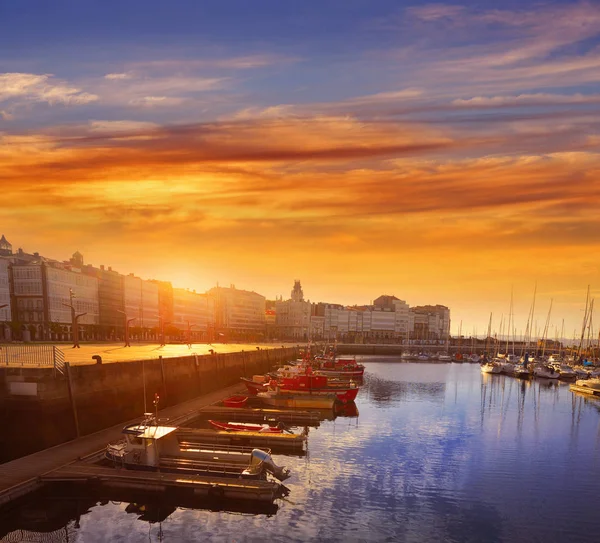 Sonnenuntergang Hafen Von Coruna Sonnenaufgang Galicien Von Spanien — Stockfoto