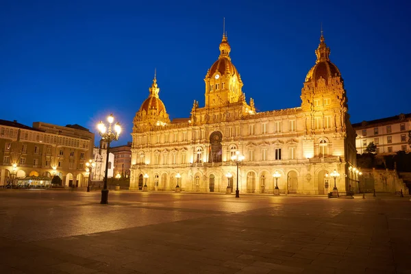 Coruna Stad Stadhuis Zonsondergang Maria Pita Plein Van Galicië Spanje — Stockfoto