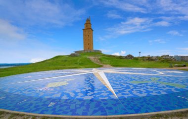 La Coruna pusula mozaik taban Galicia İspanya Herkül tower yakınındaki