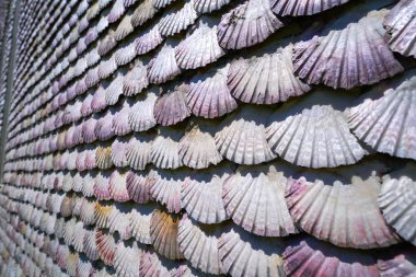 La toja Adası Deniz kabukları Pontevedra Galicia İspanya Toxa Şapel yapılmış