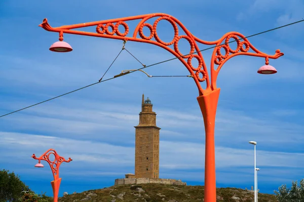 Coruna Piros Utcai Herkules Toronytól Galícia Spanyolország — Stock Fotó