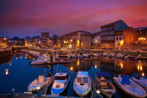 Llanes Marina Port Solnedgång Asturias Spanien — Stockfoto