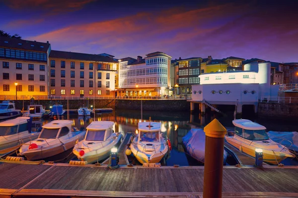 Llanes Marina Port Solnedgång Asturias Spanien — Stockfoto