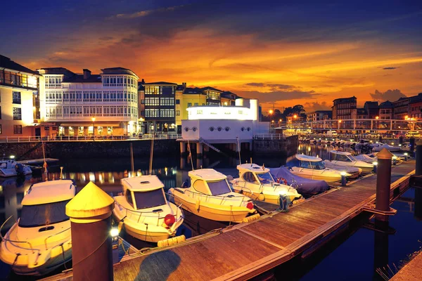 Llanes Marina Port Solnedgång Asturias Spanien — Stockfoto