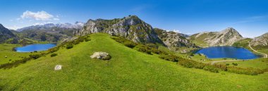 Enol and Ercina lakes panoramic at Picos de Europa in Asturias of Spain clipart