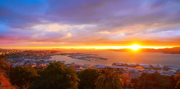 Vigo Skyline Och Port Solnedgång Galicien Spanien — Stockfoto