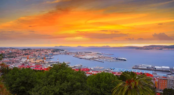 Vigo Skyline Coucher Soleil Port Galice Espagne — Photo