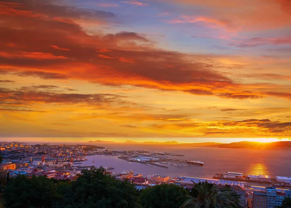 Vigo Skyline Coucher Soleil Port Galice Espagne — Photo