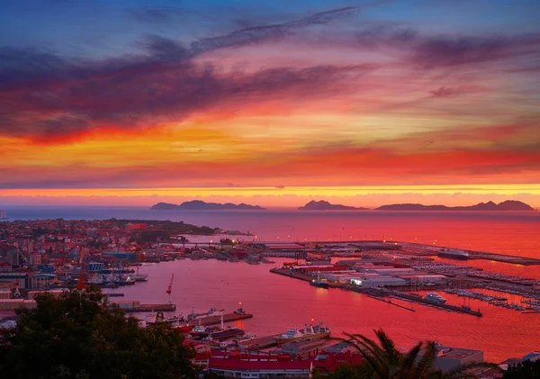 Vigo Skyline Coucher Soleil Port Galice Espagne — Photo