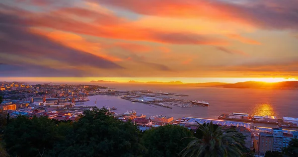 Skyline Vigo Tramonto Del Porto Galizia Spagna — Foto Stock