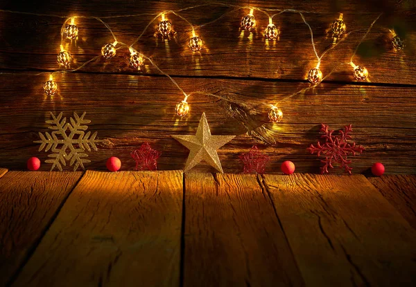 圣诞雪花星复古仿古木背景装饰 — 图库照片