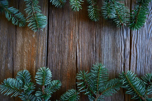 Symbol Bożego Narodzenia Prawdziwe Gałąź Jodła Drewnianej Tło Vintage — Zdjęcie stockowe