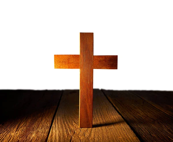 Cruz Madera Cristiana Sobre Fondo Blanco Madera — Foto de Stock