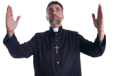 Rahip kollarını açarak dua Tanrı hareket izole nimet